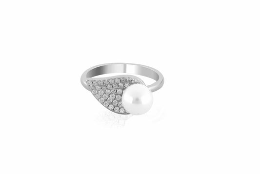 Pearl Leaf Serinity- Sterling Silver 925 Ring For Women - Shining Silver.in