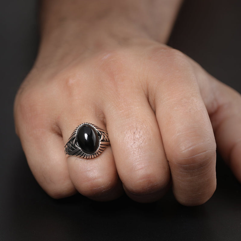 Premium 925 Sterling Silver black stone ring - Shining Silver.in