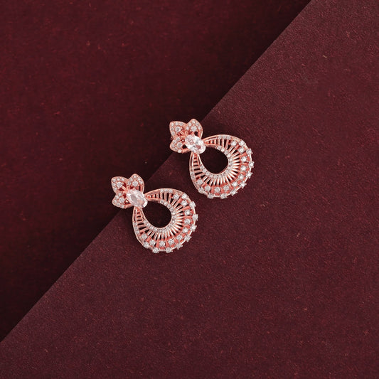 Radiant Elegance: Rose Gold Plated 925 Sterling Silver Earrings Adorned with Zirconia - Shining Silver.in