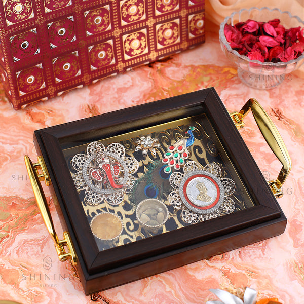 Single Coin Ganesha Tray 999 Pure Silver Coin Gift