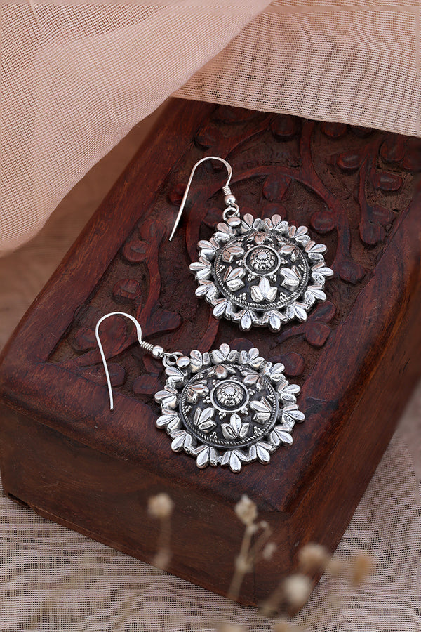 Oxidised Silver Mandla Earrings | 925 Shining Silver