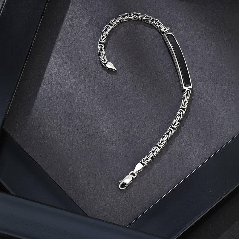 Black Enamel Men’s Bracelet | 925 Sterling Silver