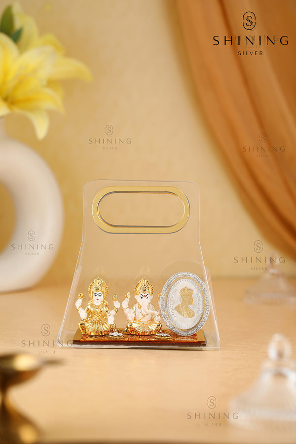 Ganesha Laxmi 999 Pure Silver Acrylic Bag Gift