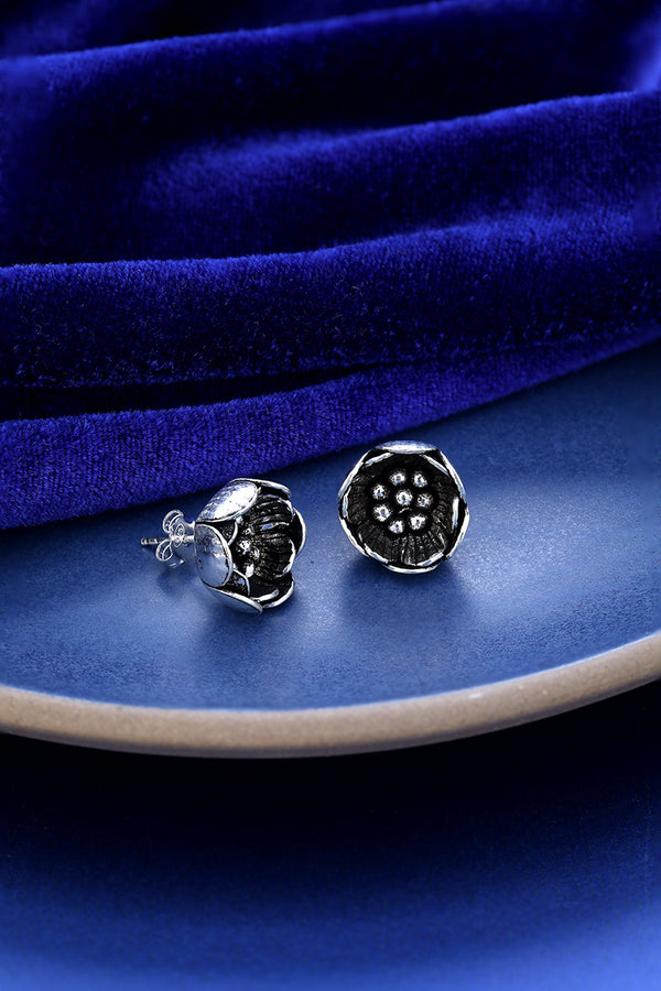 Oxidised Flower Earrings | 925 Shining Silver