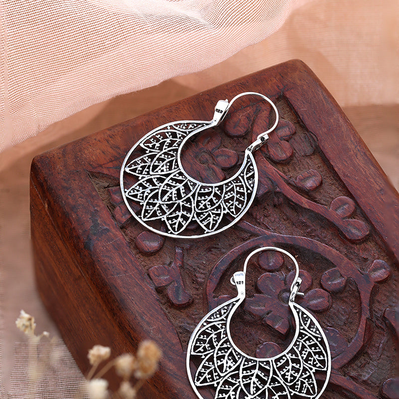 Silver Oxidised Earrings with hoop lock | 925 Shining Silver
