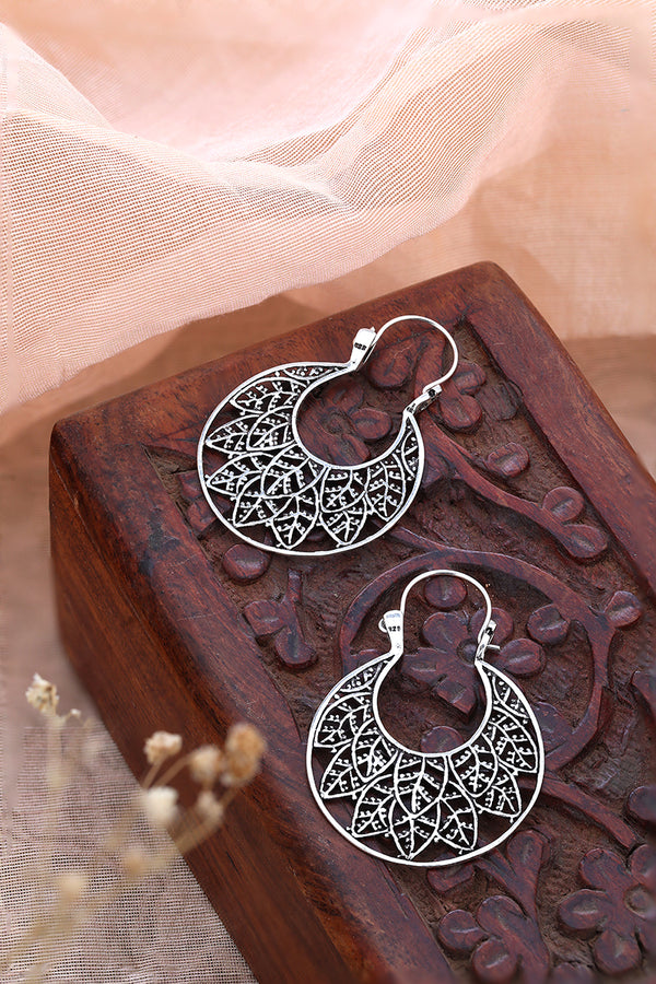 Silver Oxidised Earrings with hoop lock | 925 Shining Silver
