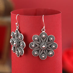 Antique Floral Silver Drops- 925 Oxidised Earrings
