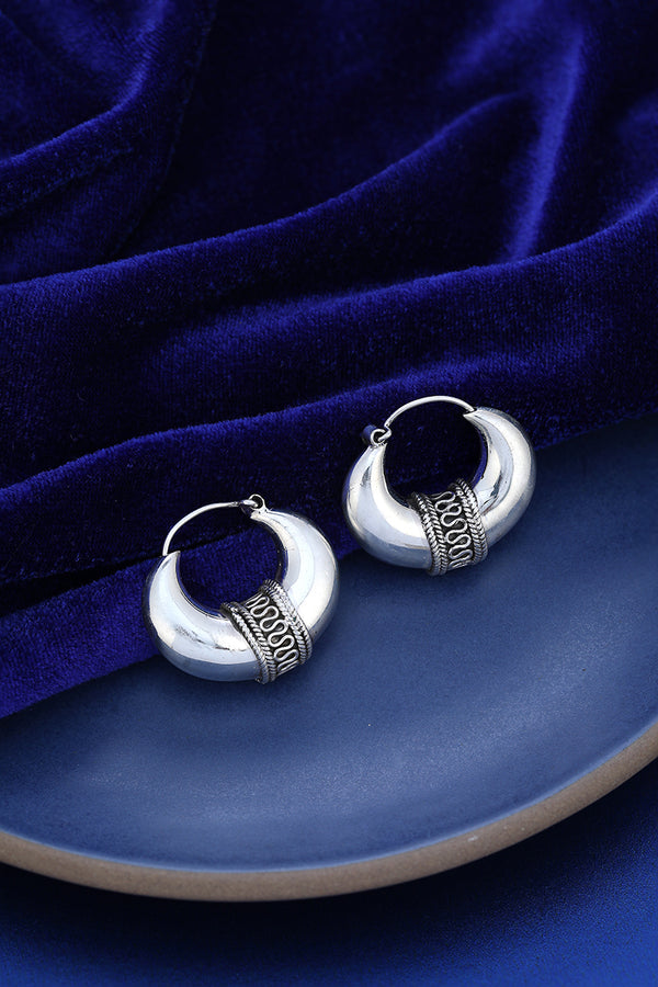 925 Silver Oxidised Hoops | Bali