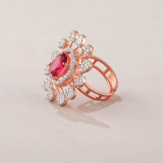 Rose Radiance: Ruby Centerpiece in Rose Gold Plated 925 Sterling Silver Ring - Shining Silver.in