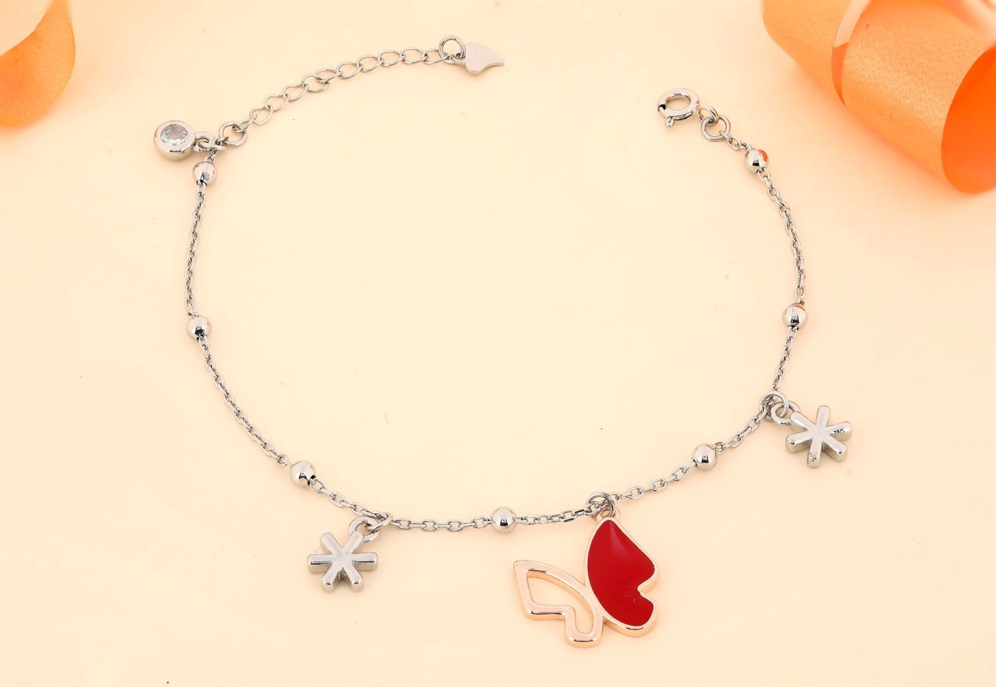 Rosegold Blooming Butterfly Charm Bracelet - Shining Silver.in