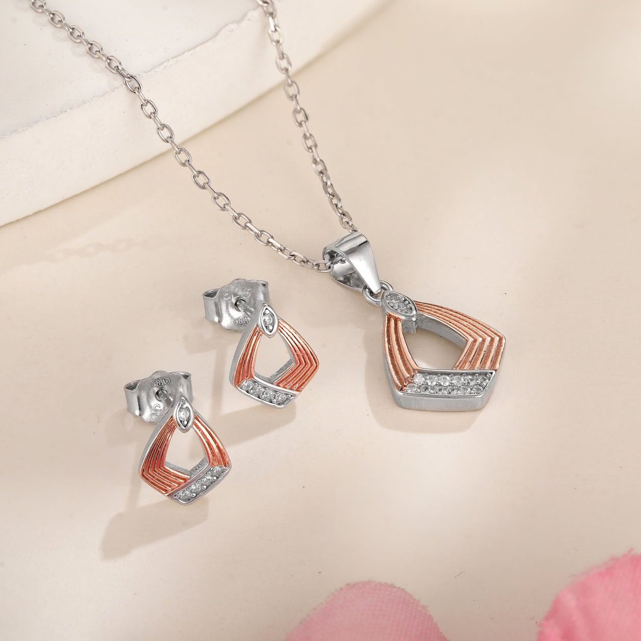 Rosegold Fusion Pandent Set - 925 Sterling Silver - Shining Silver.in