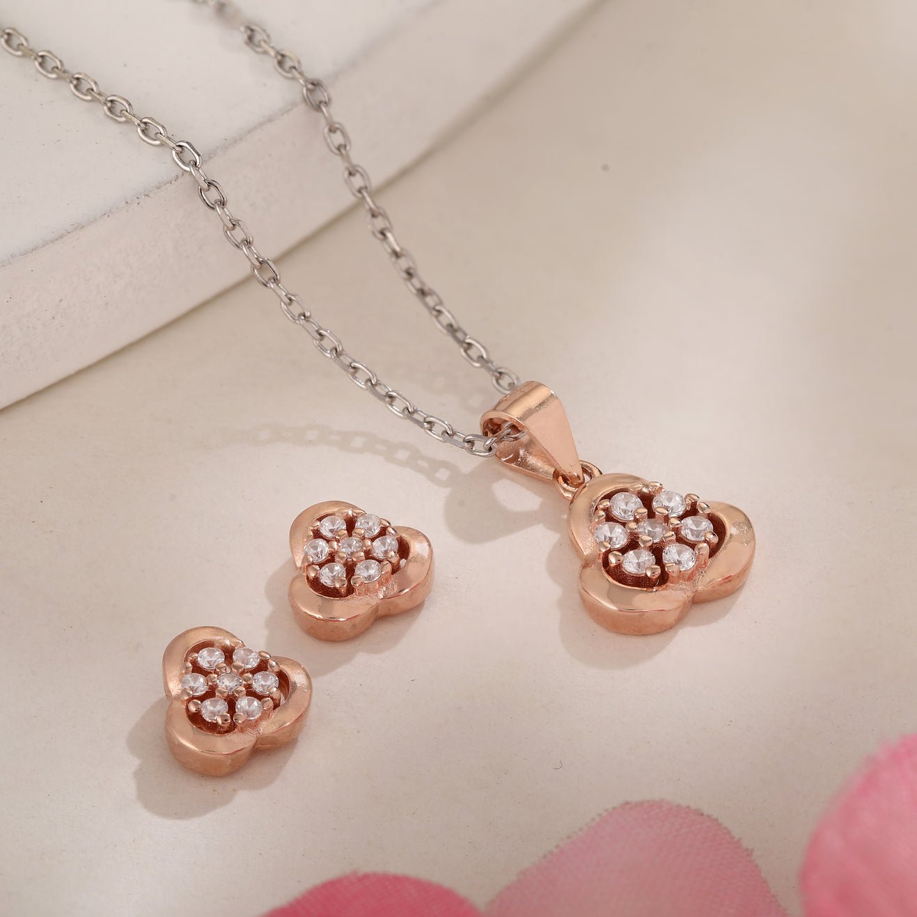 Rosegold Pandent Set - 925 Sterling Silver - Shining Silver.in