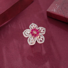 Ruby Blossom: Rosegold Cocktail Ring with Flower Design - Shining Silver.in