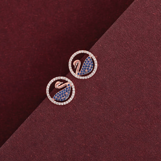 Serenity Swan Symphony: Rose Gold-Plated 925 Sterling Silver Earrings Studded with Blue Stones - Shining Silver.in