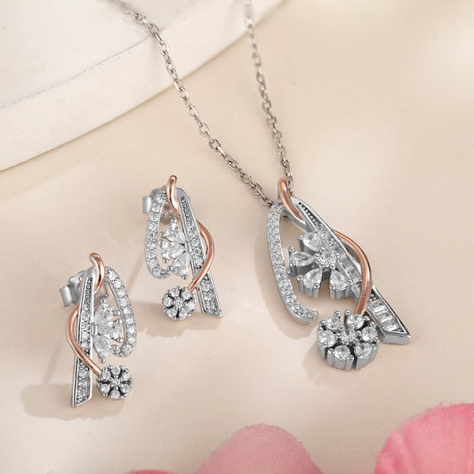 Silver Plated Twinned Elegant Pendant Set - Shining Silver.in