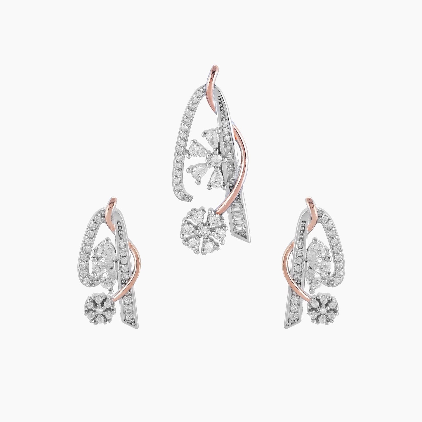 Silver Plated Twinned Elegant Pendant Set - Shining Silver.in