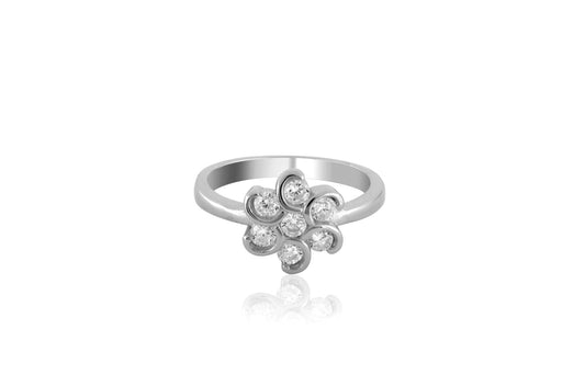 Sparkling Petal Bloom- Sterling Silver 925 Zircone Flower RIng For Women - Shining Silver.in