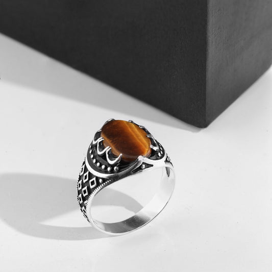 Tiger Stone Eye Ring For Men - Shining Silver.in