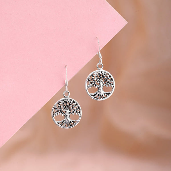 White Tree Oxidised Earrings - 925 Pure Silver - Shining Silver.in