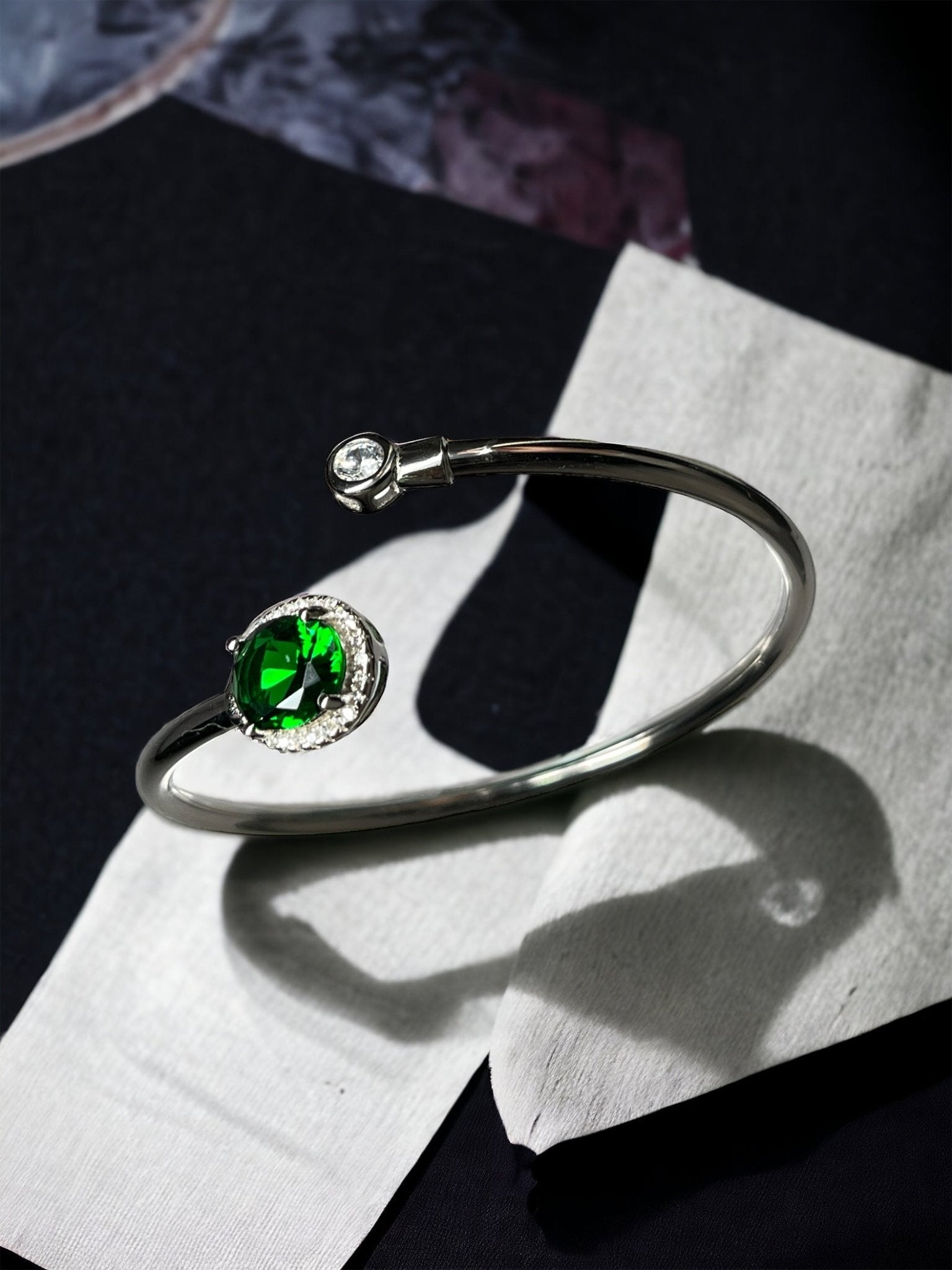 Silver Emerald Cz Studded Bracelet - ShiningSilver.in